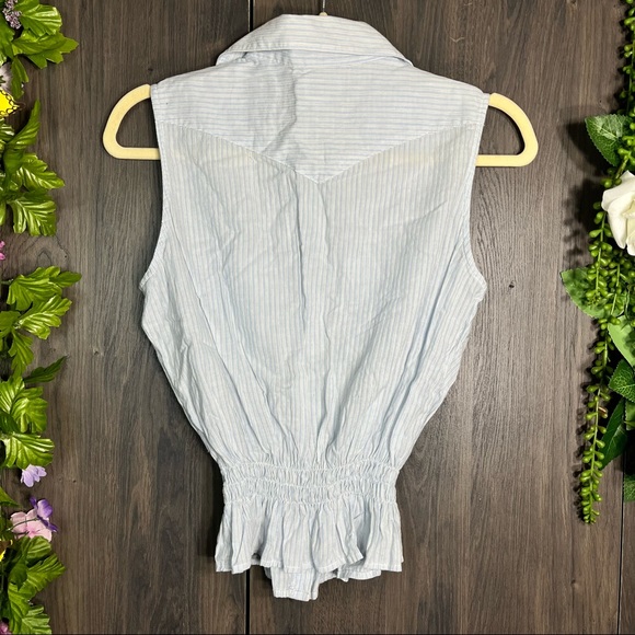 \|🌼3/$30🌼Vintage Lucky Brand Dungaree Sleeveless Stripped Blouse Size Medium - Picture 12 of 16